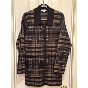 Pendleton Merino Wool Button Cardigan Long Line Sweater Duster Brown Plaid SZ MP